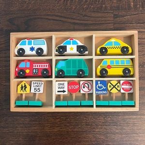 Melissa & Doug Wooden vehicles and traffic signs set